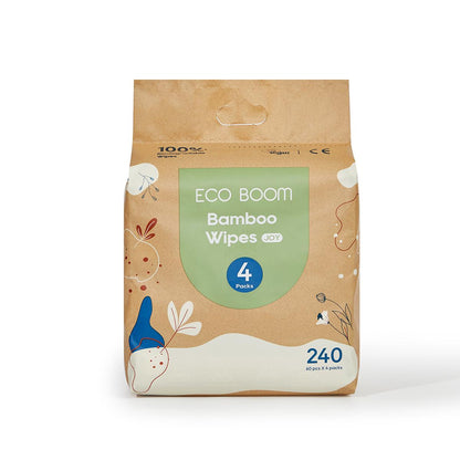 Pack 4x Toallitas biodegradables de Bambú Ecoboom 60 uds