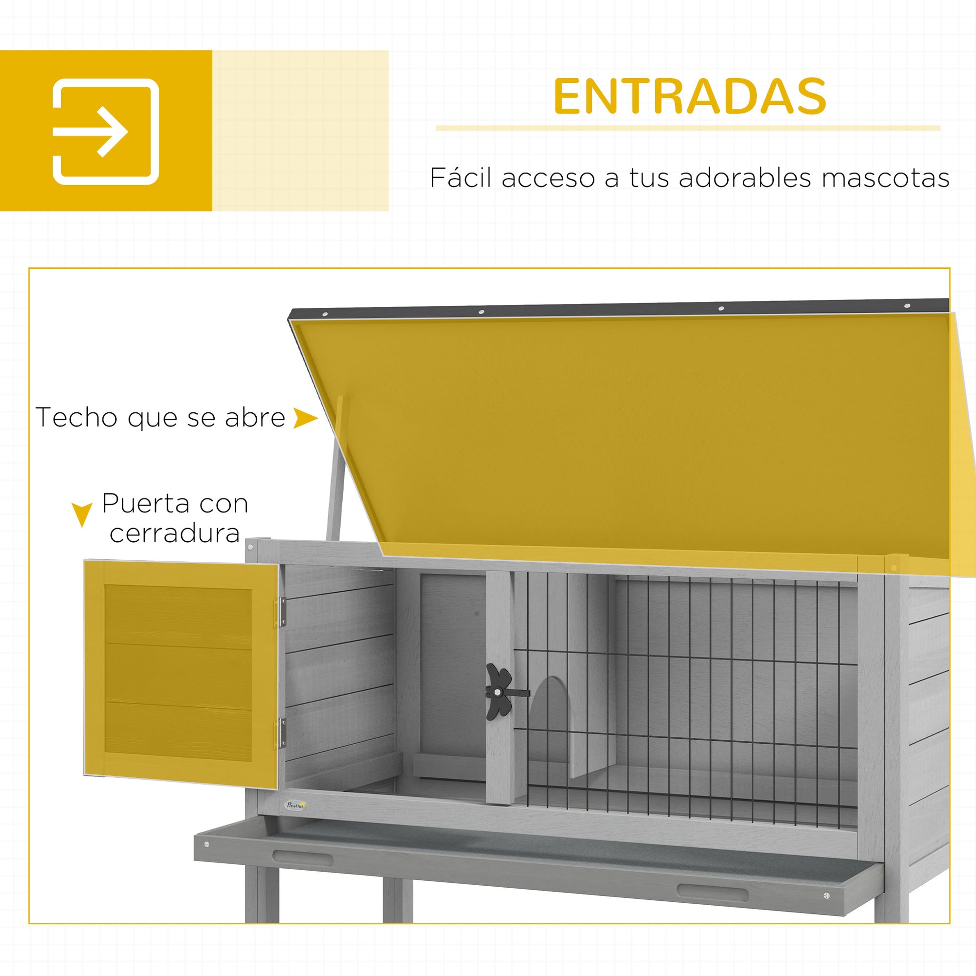 Pawhut Conejera De Madera Exterior Con Bandeja Extraíble Mascotas Pequeñas_4