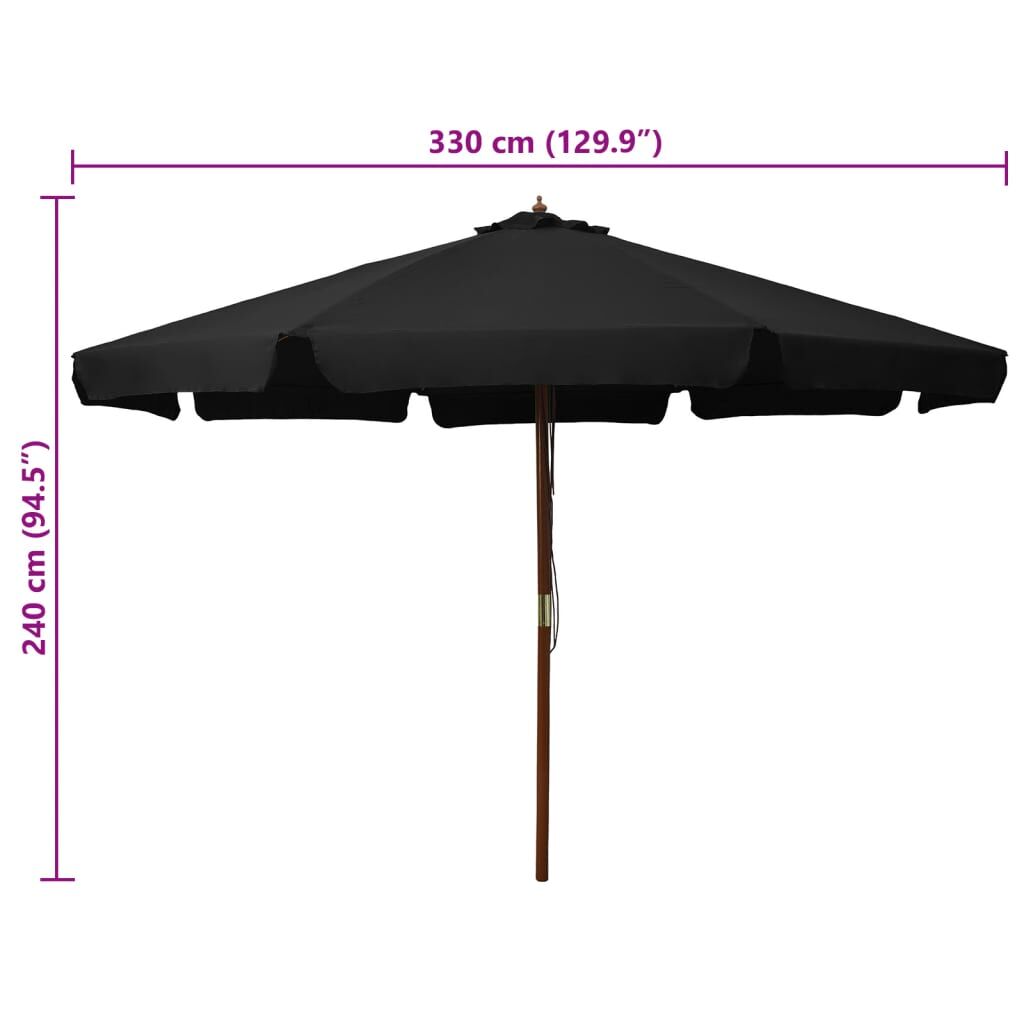 Vidaxl Sombrilla De Jardín Con Palo De Madera Negro 330 Cm_4