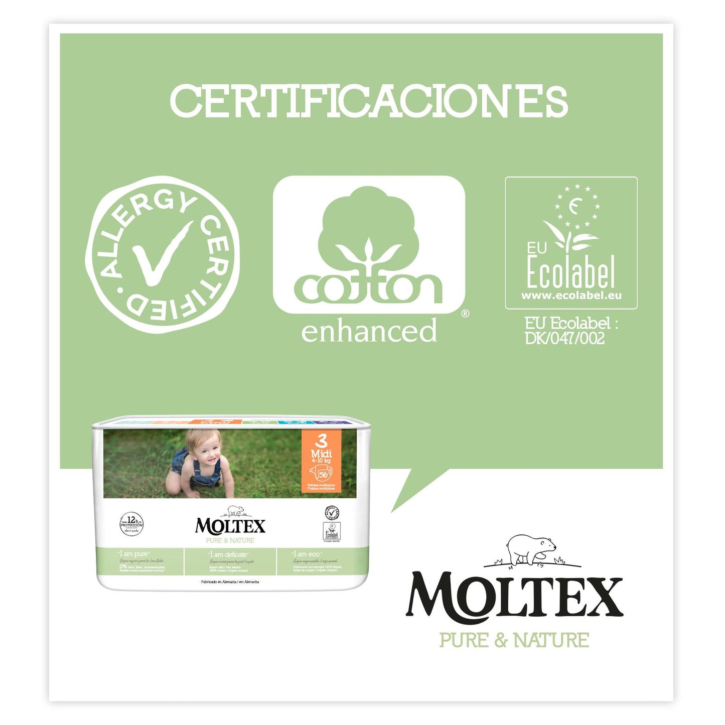 Pack ahorro Pañales Moltex Pure & Nature   T3 (4-10 kg), 224 Uds
