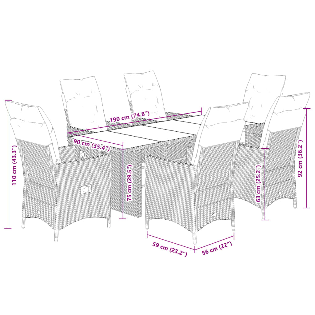 Set Comedor Jardín 7 Pzas Y Cojines Ratán Sintético Gris / Vetonek_4