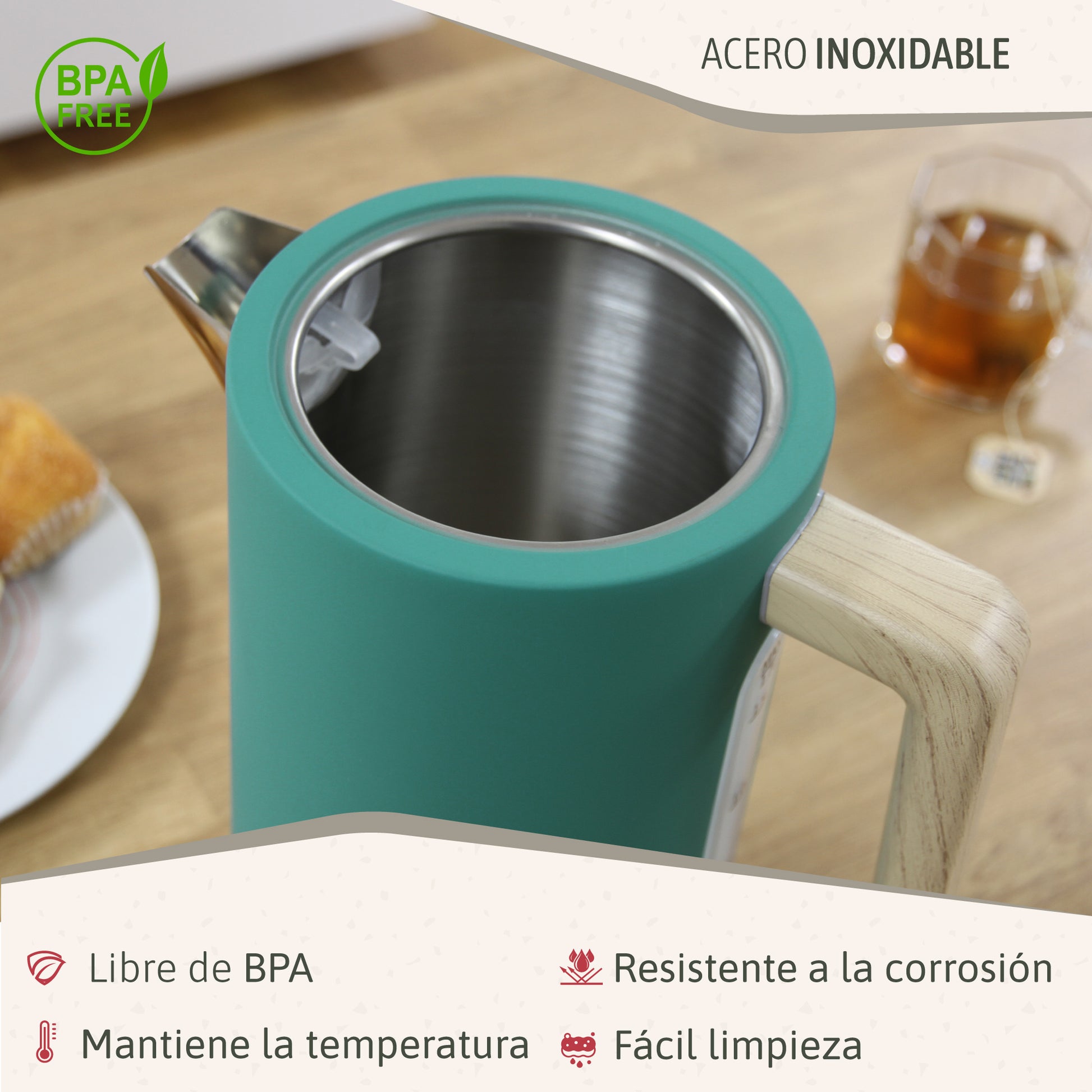 Briebe Nordic Set Tostadora Pan Ranura Ancha 2 Rebanadas + Hervidor Agua Eléctrico 1,7l Inalámbrico, Skt1167gre, Verde_5