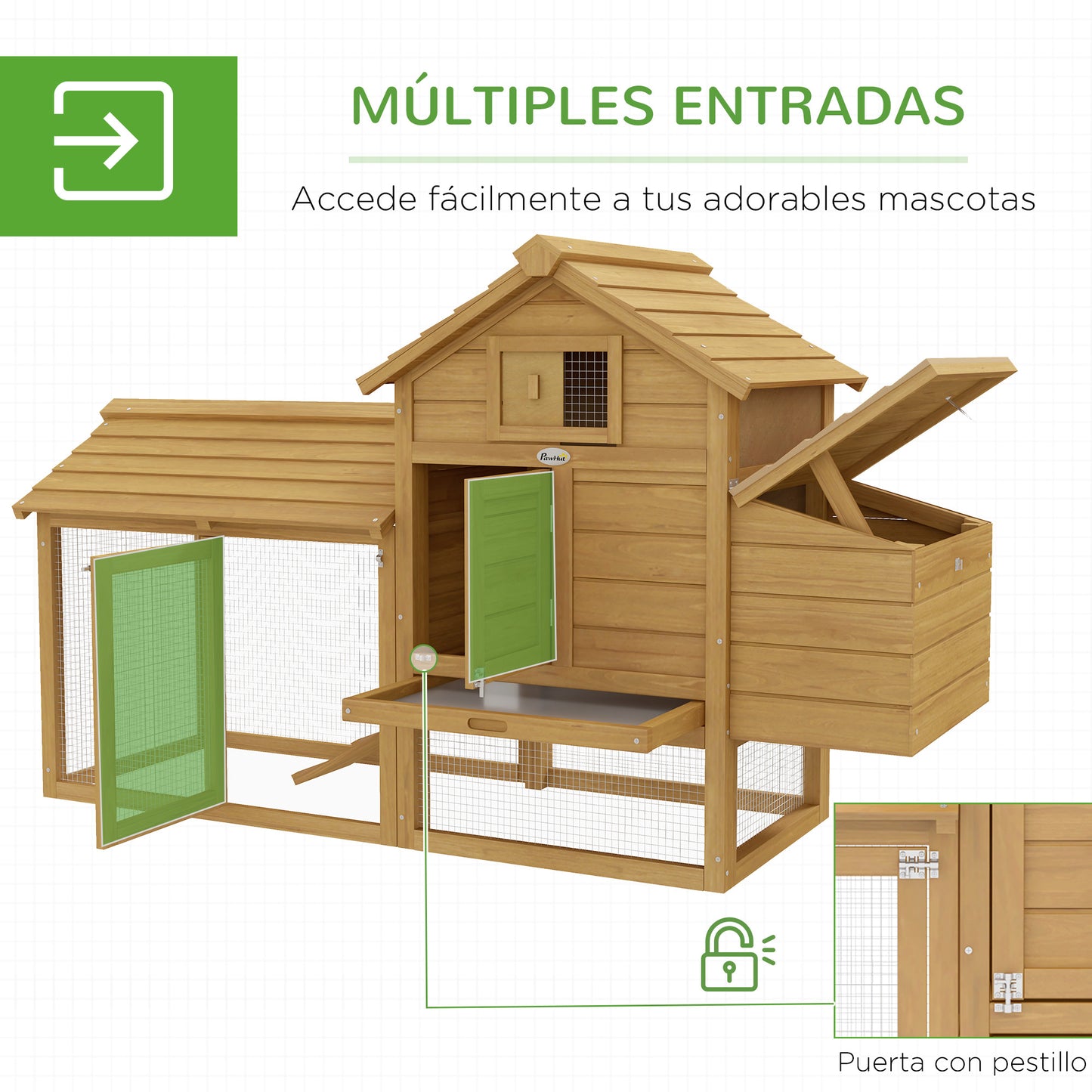 Pawhut Gallinero De Madera Para Exterior Corrales Alambre 151,5x54x87cm Natural_4