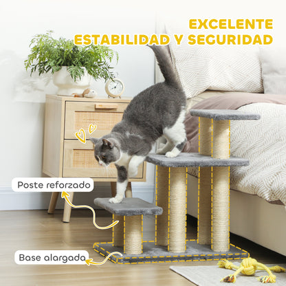 Pawhut Escalera Para Gatos De 3 Peldaños 52x34,5x54 Cm Gris_3