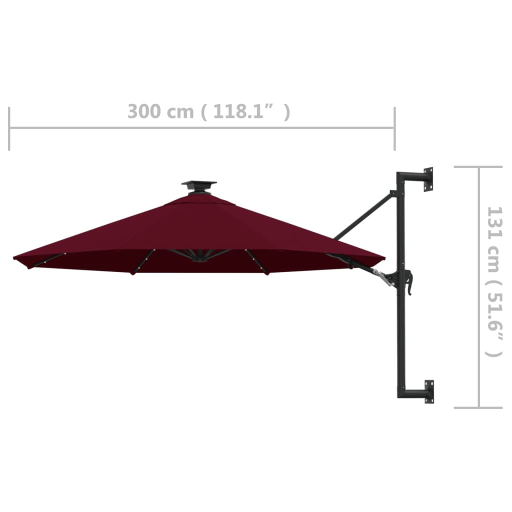 Vidaxl Sombrilla De Jardín De Pared Con Luces Led Burdeos 300 Cm_2
