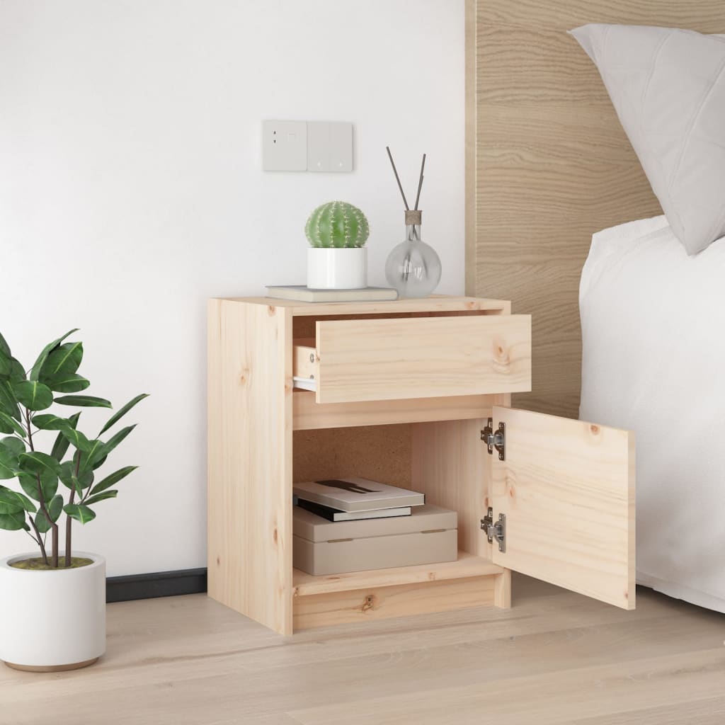 Mesita De Noche Madera Maciza De Pino 40x31x50 Cm_2