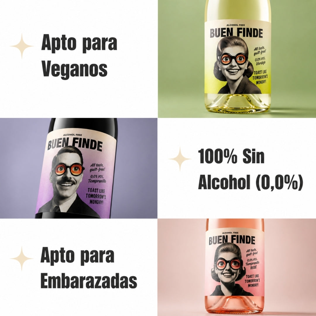 Vino Sin Alcohol 0,0% | Pack 3 Botellas X 750 Ml | Blanco Verdejo + Rosado Tempranillo + Tinto Tempranillo_1