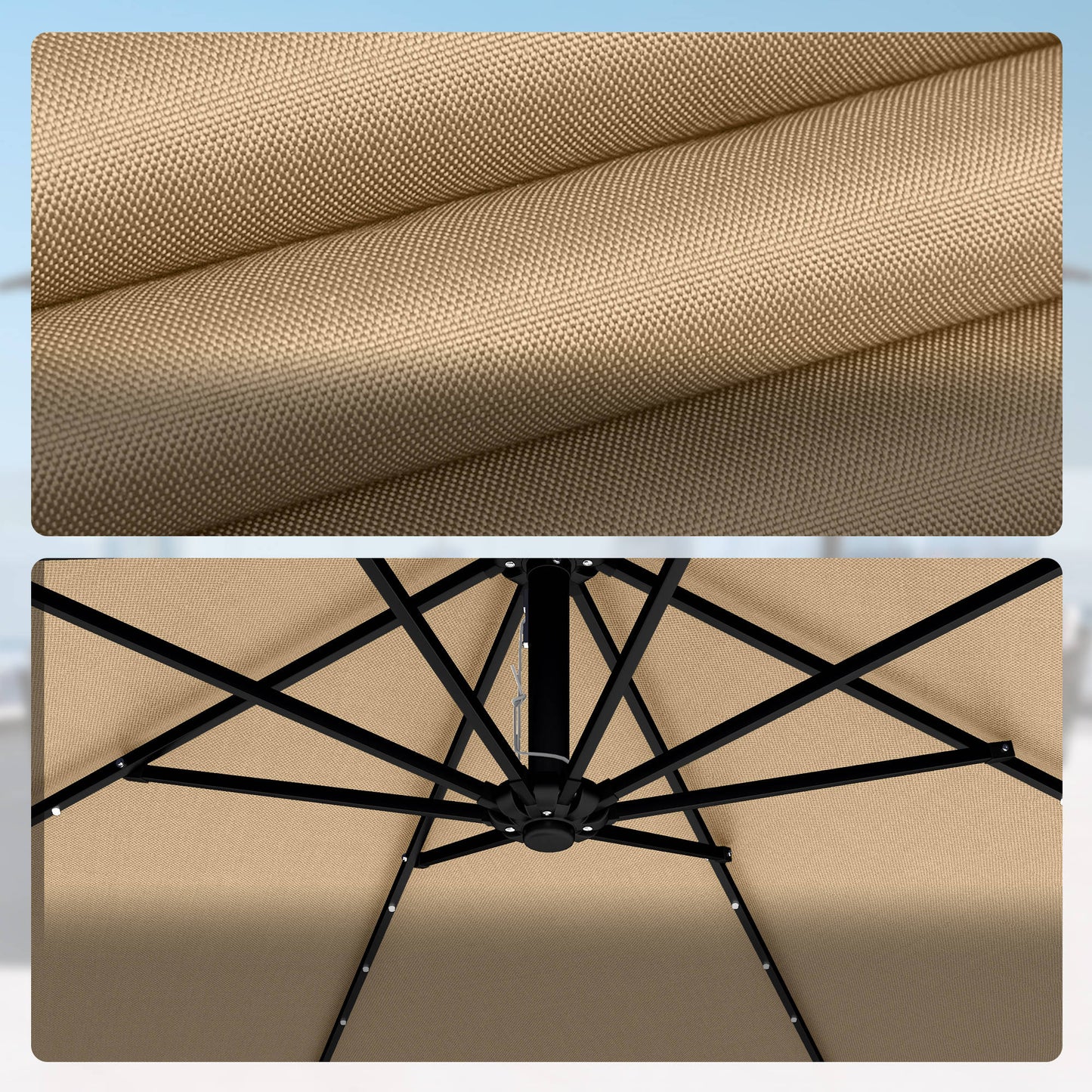 Outsunny Parasol Excéntrico Con Luces Led Solares Base Cruzada 330x295 Cm Caqui_3