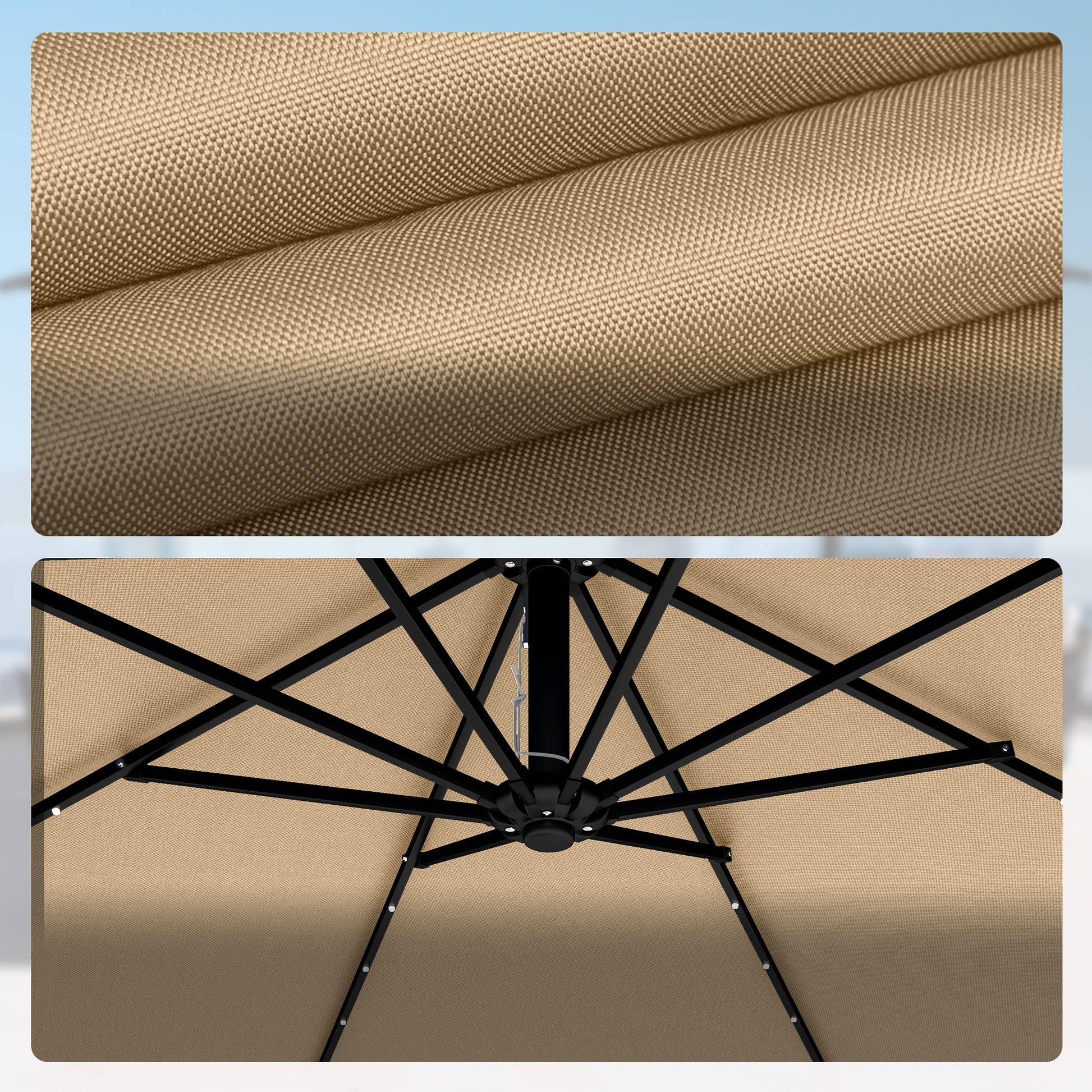 Outsunny Parasol Excéntrico Con Luces Led Solares Base Cruzada 330x295 Cm Caqui_3