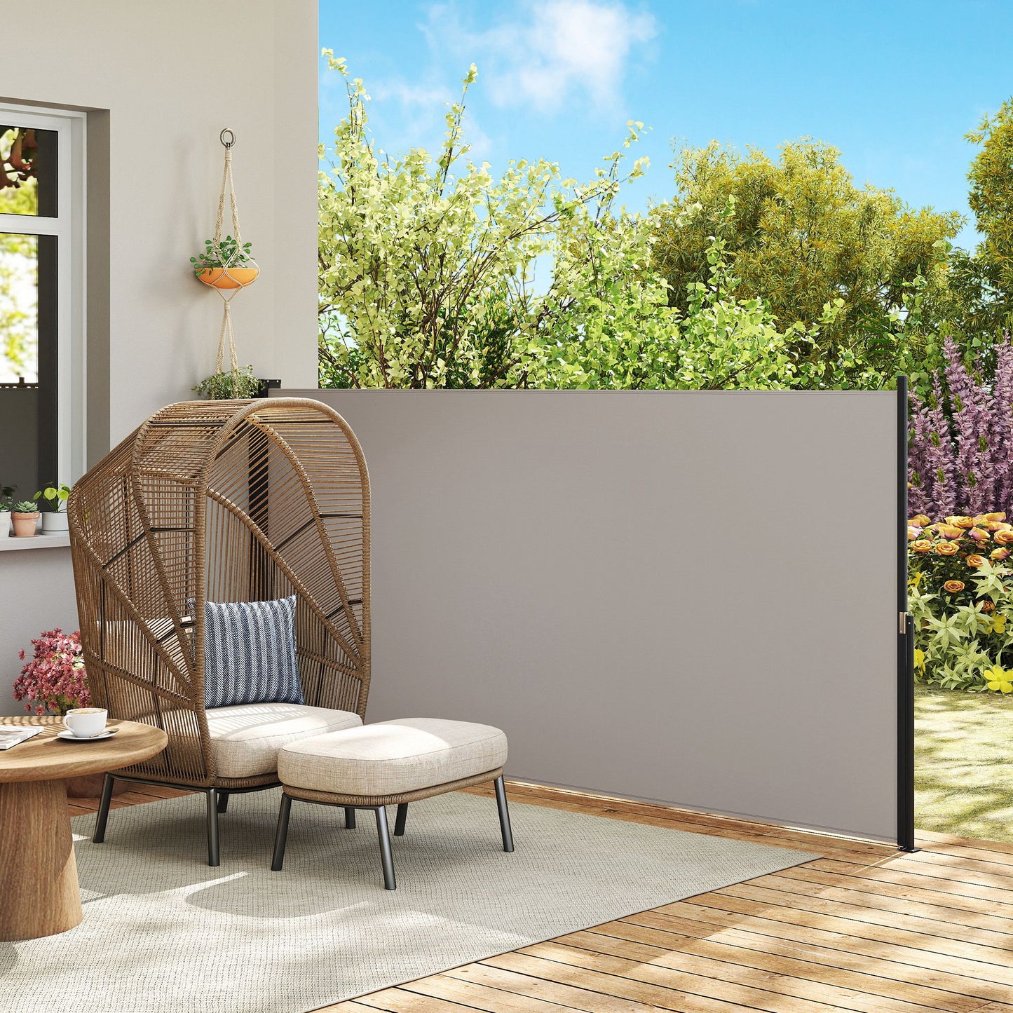Outsunny Toldo Lateral Retráctil Pantalla Enrollable 300x140 Cm Gris Claro_1