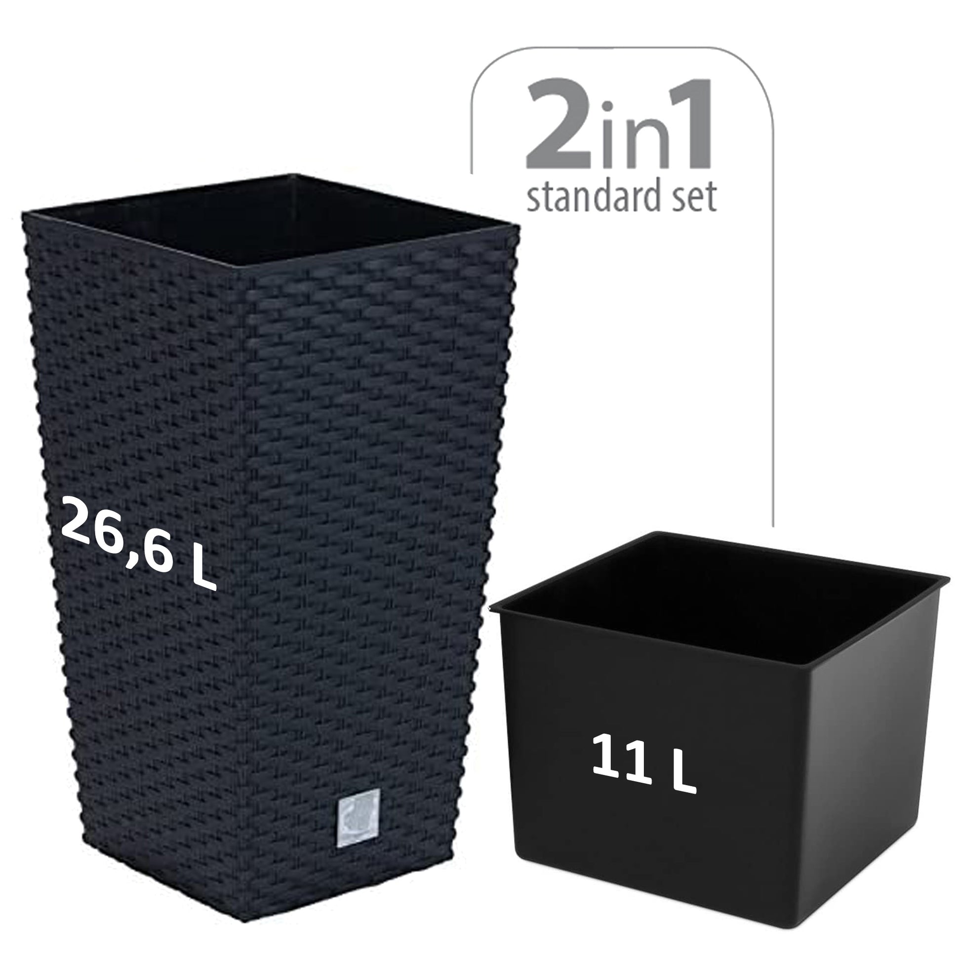 Juego De Macetas Rato: 26,6 Litros, 64 Litros, Y Jardinera Rectangular 17 Litros Color Antracita