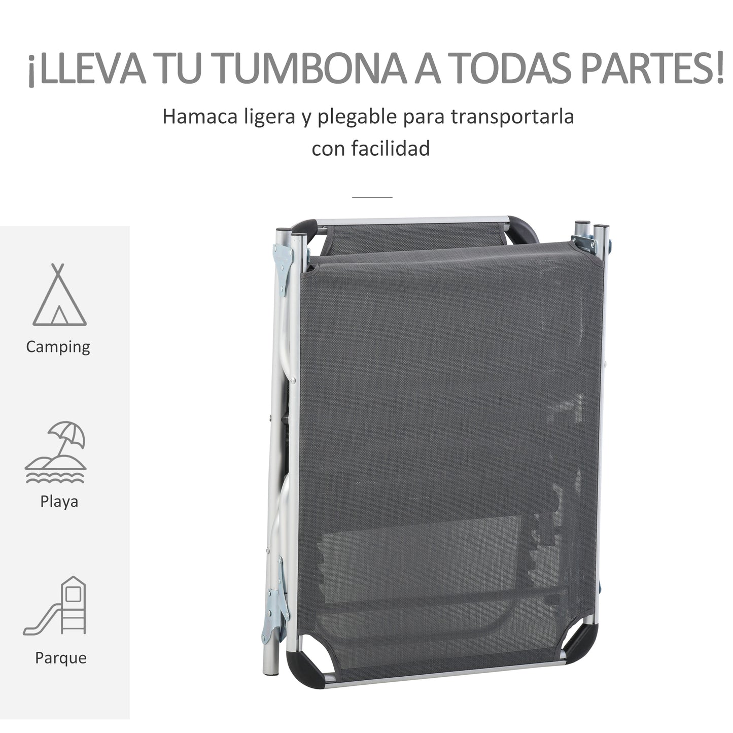 Outsunny Tumbona Plegable Con Reposacabezas Respaldo Ajustable 165x60x76cm Gris_4