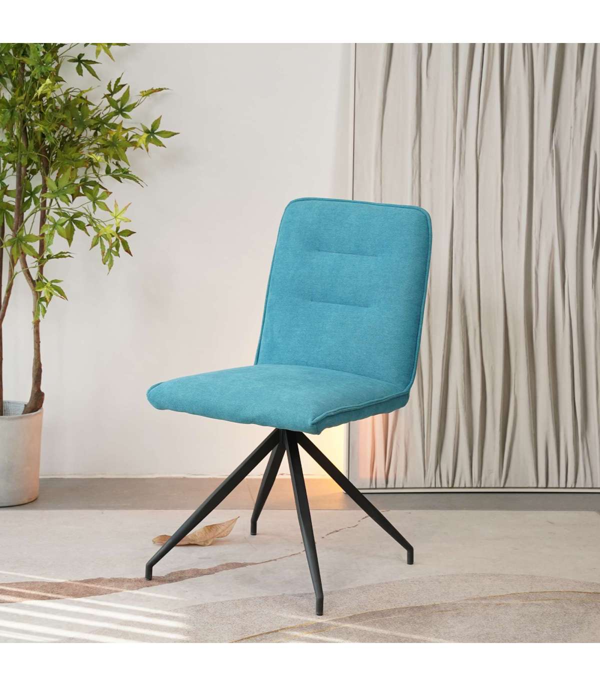 Pack 2 Sillas Carol Tapizado En Tela Terciopelo Azul Turquesa, 88cm(alto) 48cm(ancho) 59.5_0
