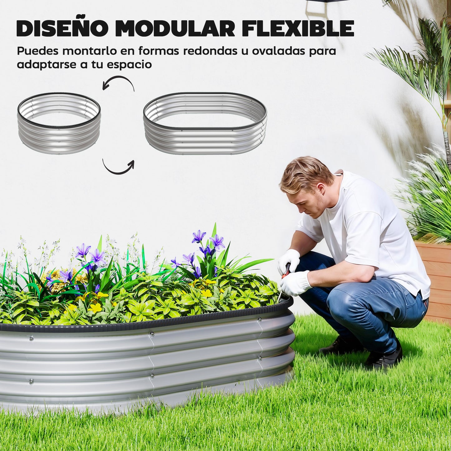 Outsunny Juego De 2 Jardineras Exterior Grandes De Acero 135x90x30 Cm Plateado_5