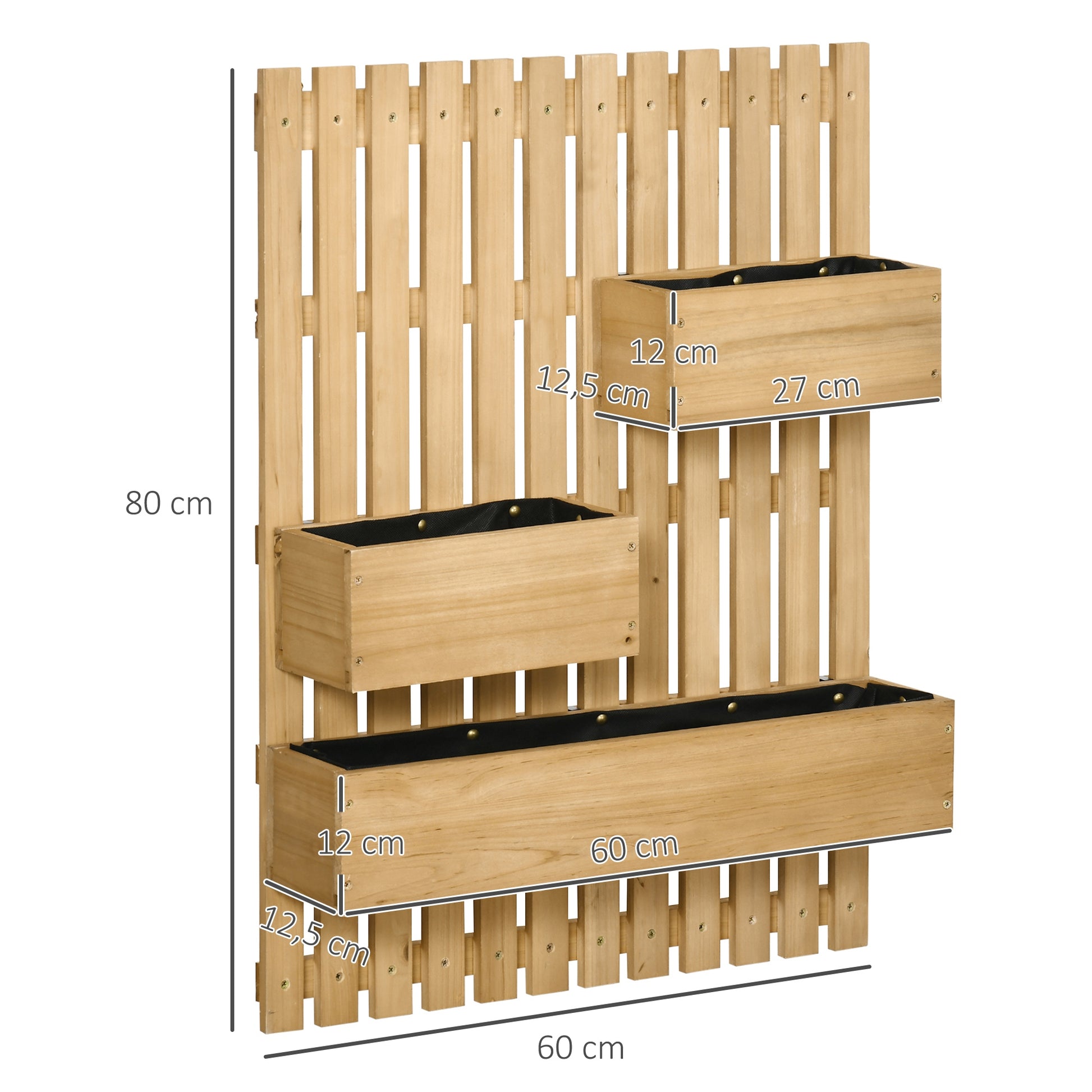 Outsunny Jardinera De Pared Con Enrejado De Madera 3 Macetas Móviles 60x16x80 Cm_2