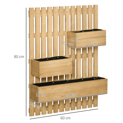 Outsunny Jardinera De Pared Con Enrejado De Madera 3 Macetas Móviles 60x16x80 Cm_2