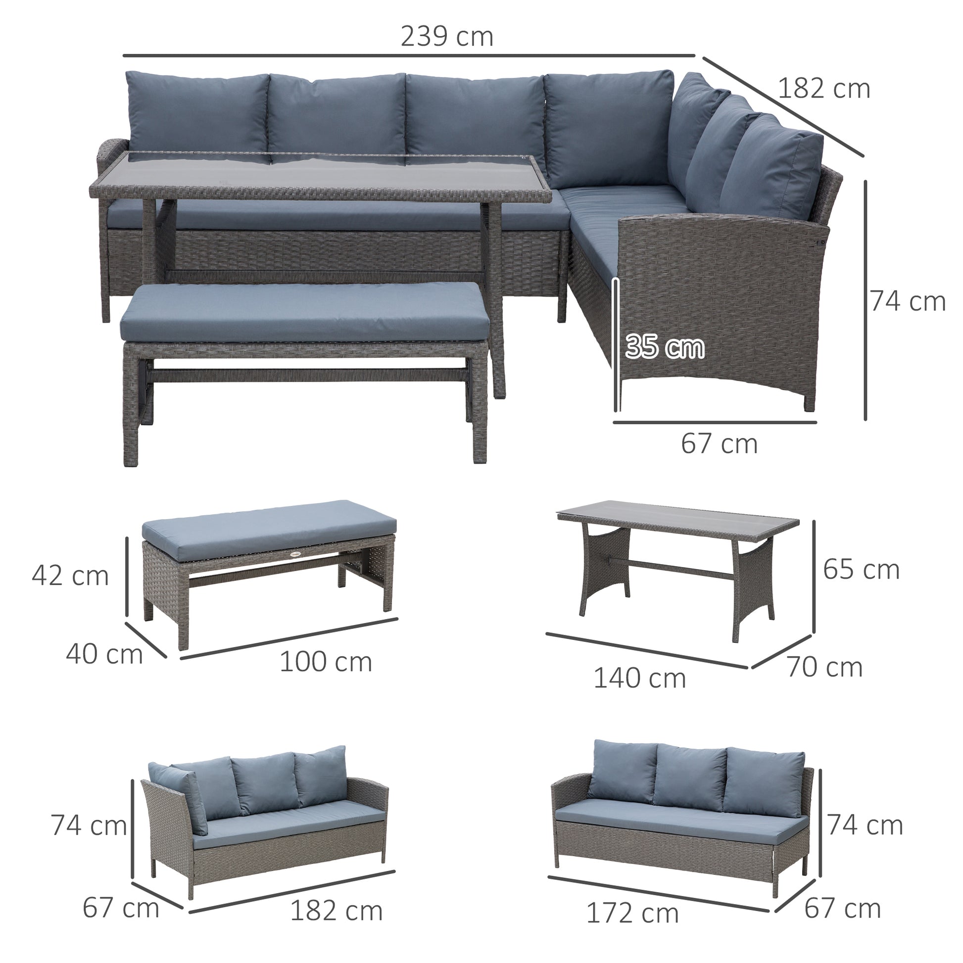 Outsunny Conjunto 4 Piezas Muebles De Ratán Con Cojines Acolchados Tubo_2