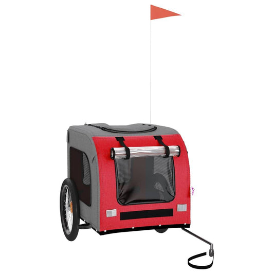 Vidaxl Remolque De Bicicleta Mascotas Hierro Tela Oxford Rojo Gris_0