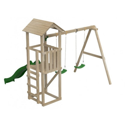Parque Infantil Masgames Carlit L Techo De Madera Basica Con Columpio Doble.