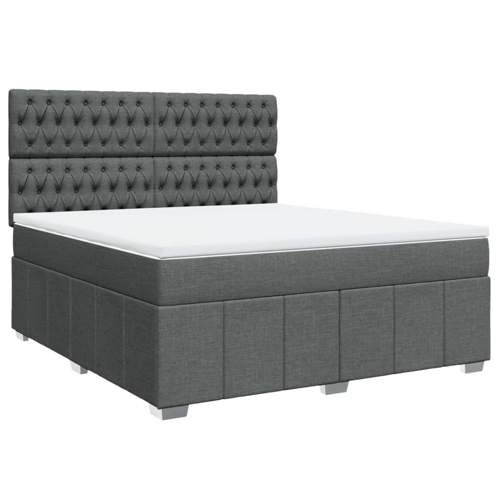 Cama Box Spring Con Colchón Tela Gris Oscuro 180x200 Cm / Vetonek_0