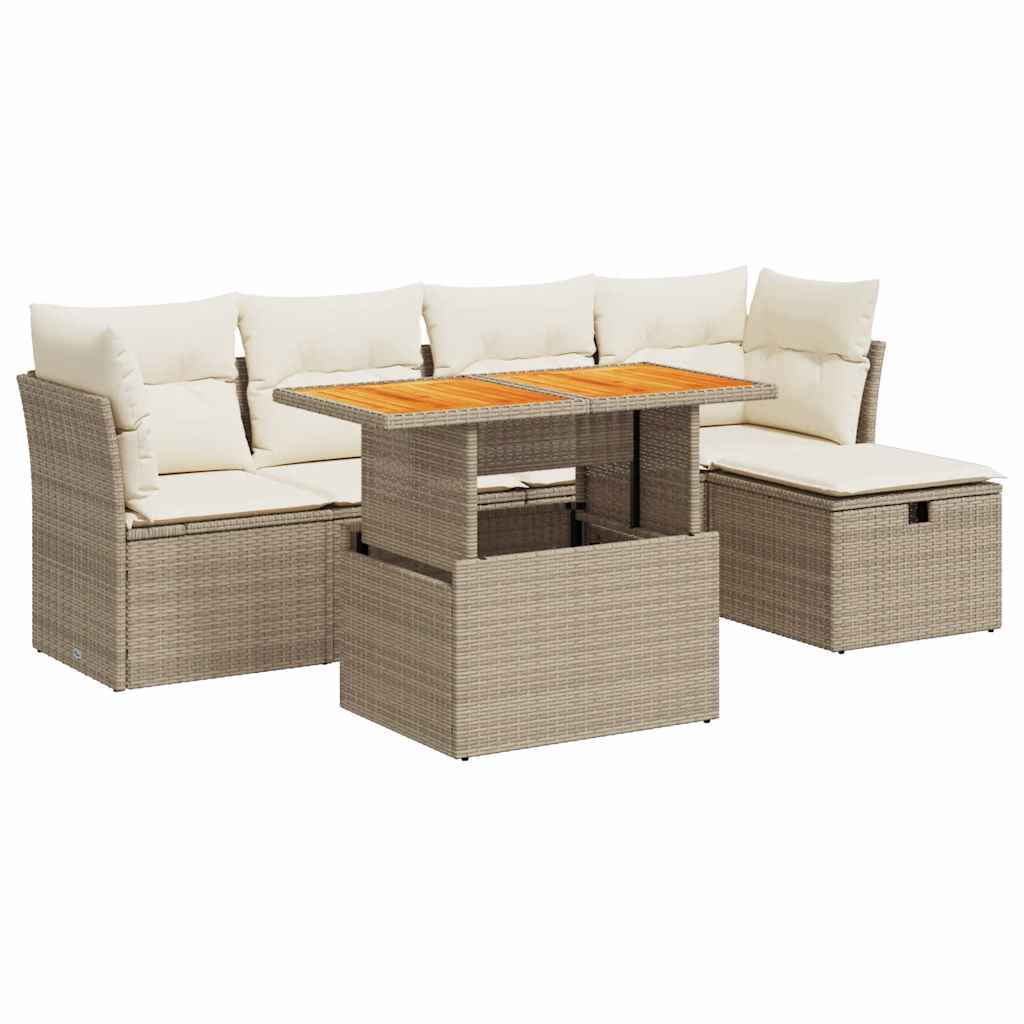 Set Sofás Jardín Y Cojines 6 Pzas Ratán Sintético Acacia Beige / Vetonek_3