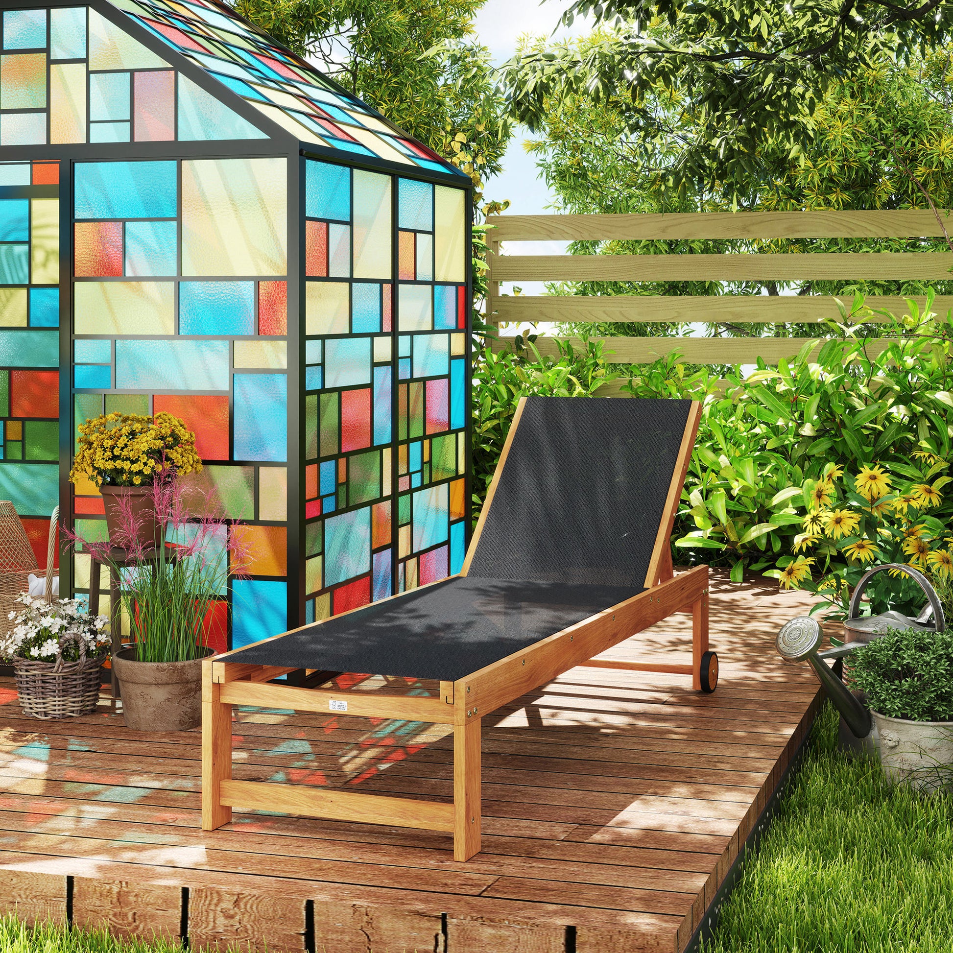 Outsunny Juego De 2 Tumbonas De Madera Con Ruedas Respaldo Ajustable Negro_4