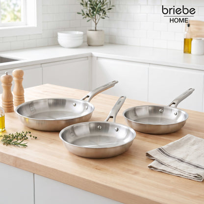 Briebe Pure Inox Juego De 3 Sartenes Acero Inoxidable Inducción 20-24-28 Cm, 3 Capas Tri-ply, Sin Antiadherente_1