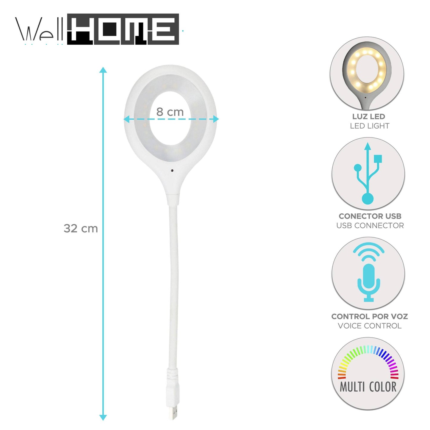 Well Home Lámpara Con Control Por Voz Color Blanco H.32cm