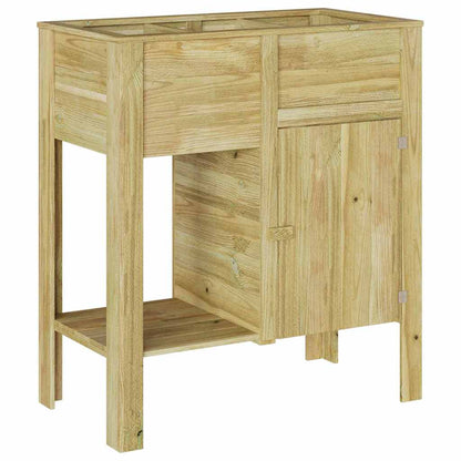 Macetero Alto Con Estante Marrón Madera De Pino Impregnada_0