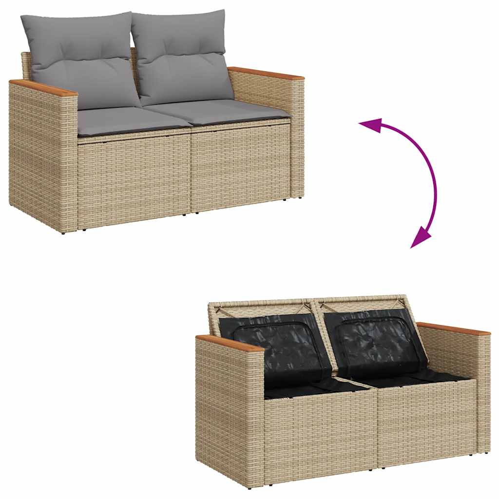 Set Sofás Jardín Y Cojines 9 Pzas Ratán Sintético Acacia Beige / Vetonek_5