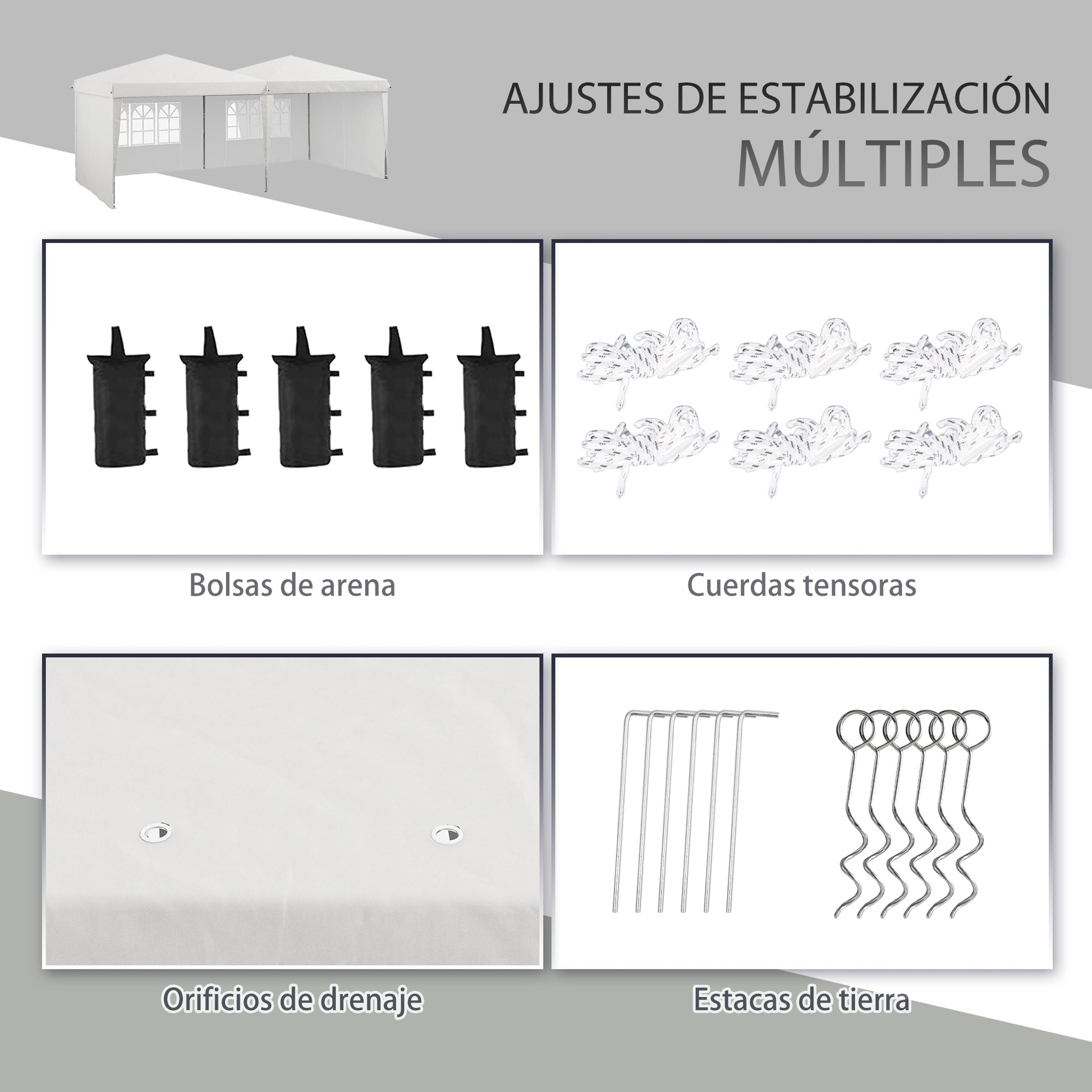 Outsunny Carpa Plegable 6x3 M Con Paredes Laterales Altura Ajustable Blanco_5