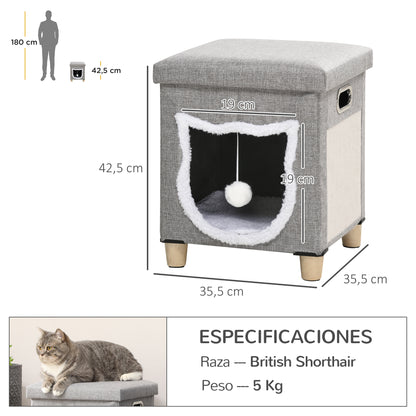 Pawhut Cama Cueva De Gatos 2 En 1 Tipo Reposapiés 35,5x35,5x42,5 Cm Gris_2
