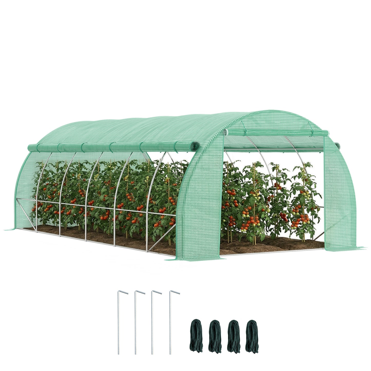 Outsunny Invernadero De Exterior 6x3x2 M Con Puerta Y 12 Ventanas De Malla Verde_0