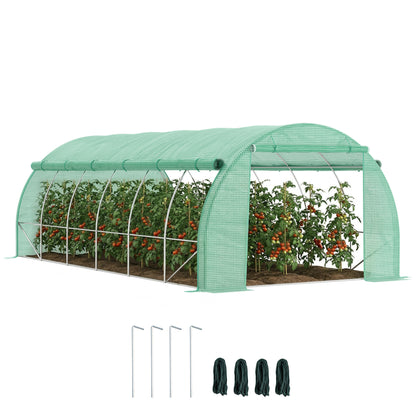 Outsunny Invernadero De Exterior 6x3x2 M Con Puerta Y 12 Ventanas De Malla Verde_0
