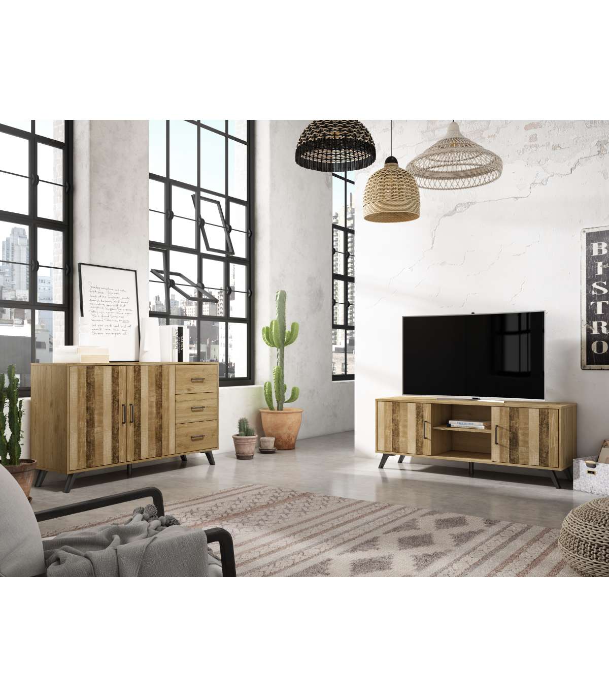 Mueble Aparador Nora 2 Puertas 3 Cajones Acabado Natural, 136.3cm(ancho) 81cm(alto) 40cm (_4