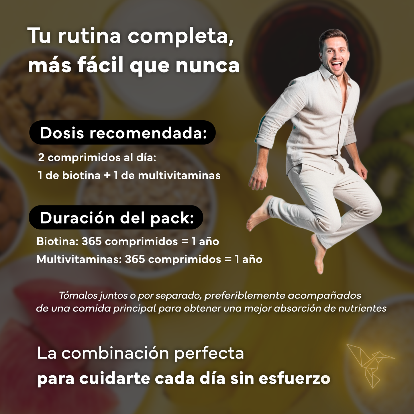 Biotina 10.000 Mcg + Multivitaminas Con Ginseng. Sevens Nutrition. Cabello, Piel Y Uñas + Energía Y Vitalidad Diaria_4