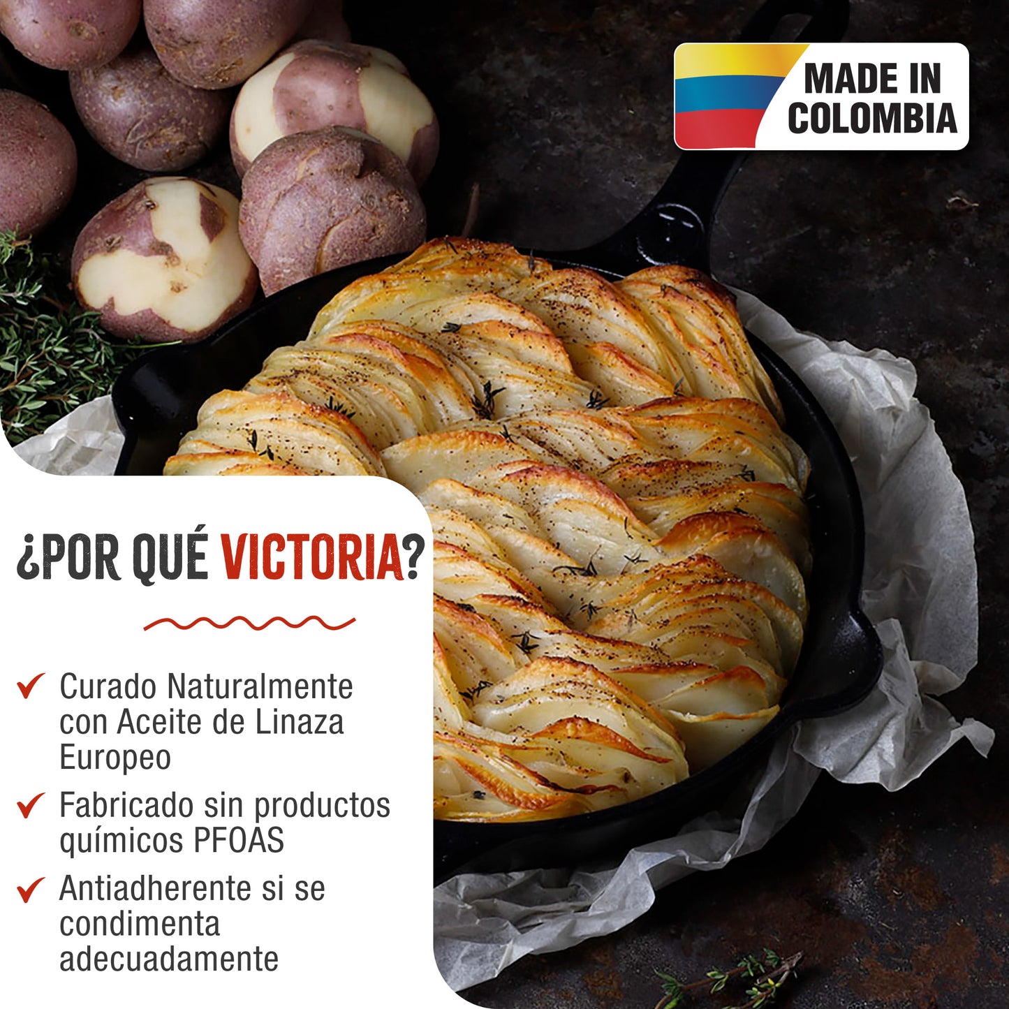 Victoria Sartén Hierro Fundido Curado Inducción 25cm, Apta Fuego, Barbacoa, Horno Cast Iron Skillet, 32432, Negro_1