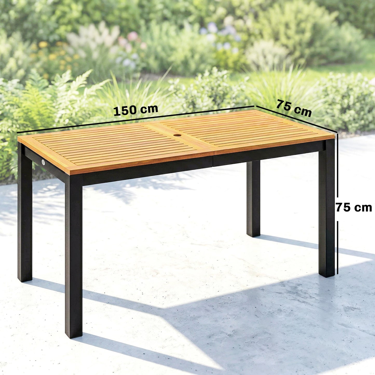 Outsunny Mesa De Comedor De Jardín Con Encimera De Madera Orificio Natural_2