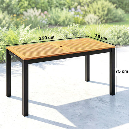 Outsunny Mesa De Comedor De Jardín Con Encimera De Madera Orificio Natural_2
