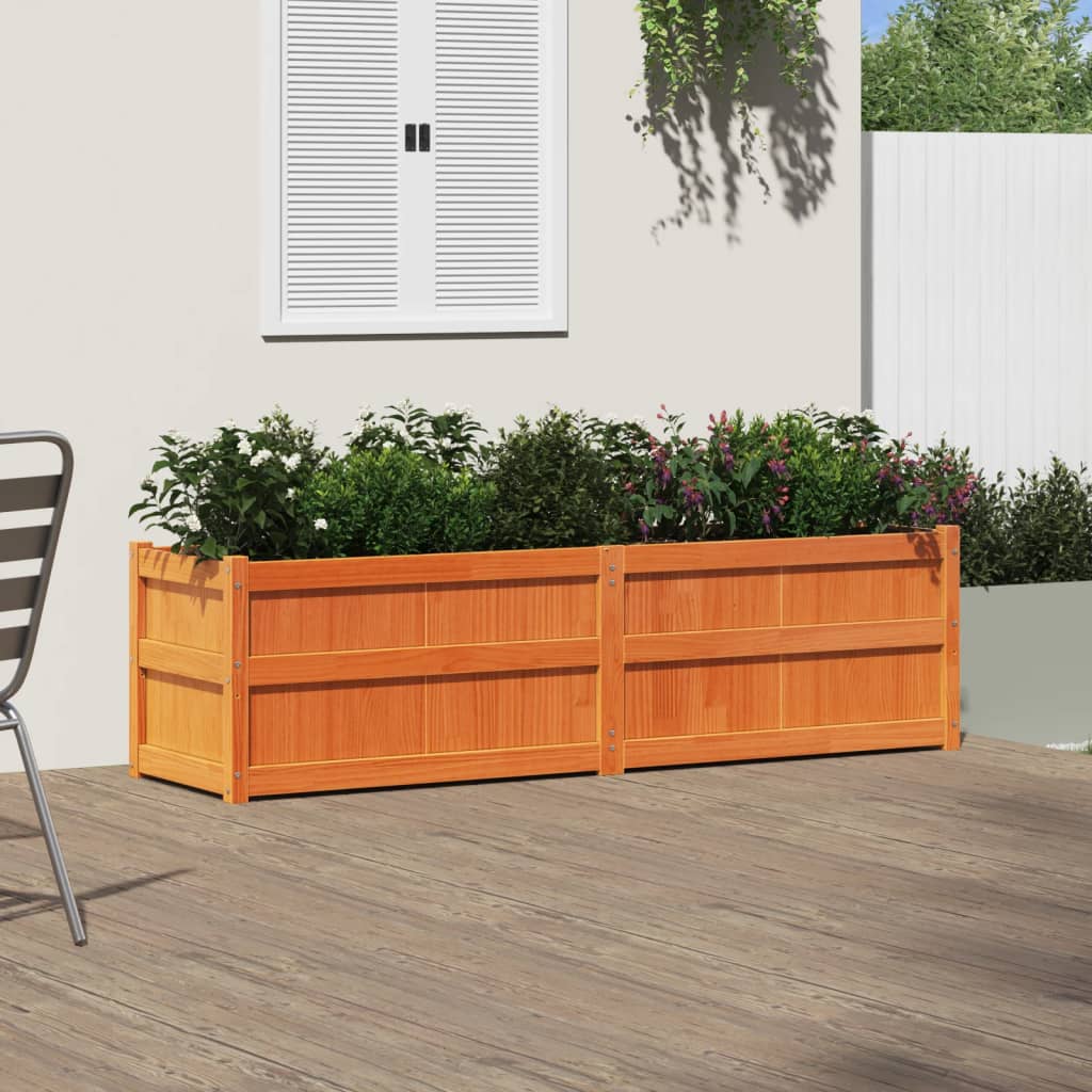 Jardinera Exterior Madera Maciza Pino Marrón Cera 180x50x50cm_2