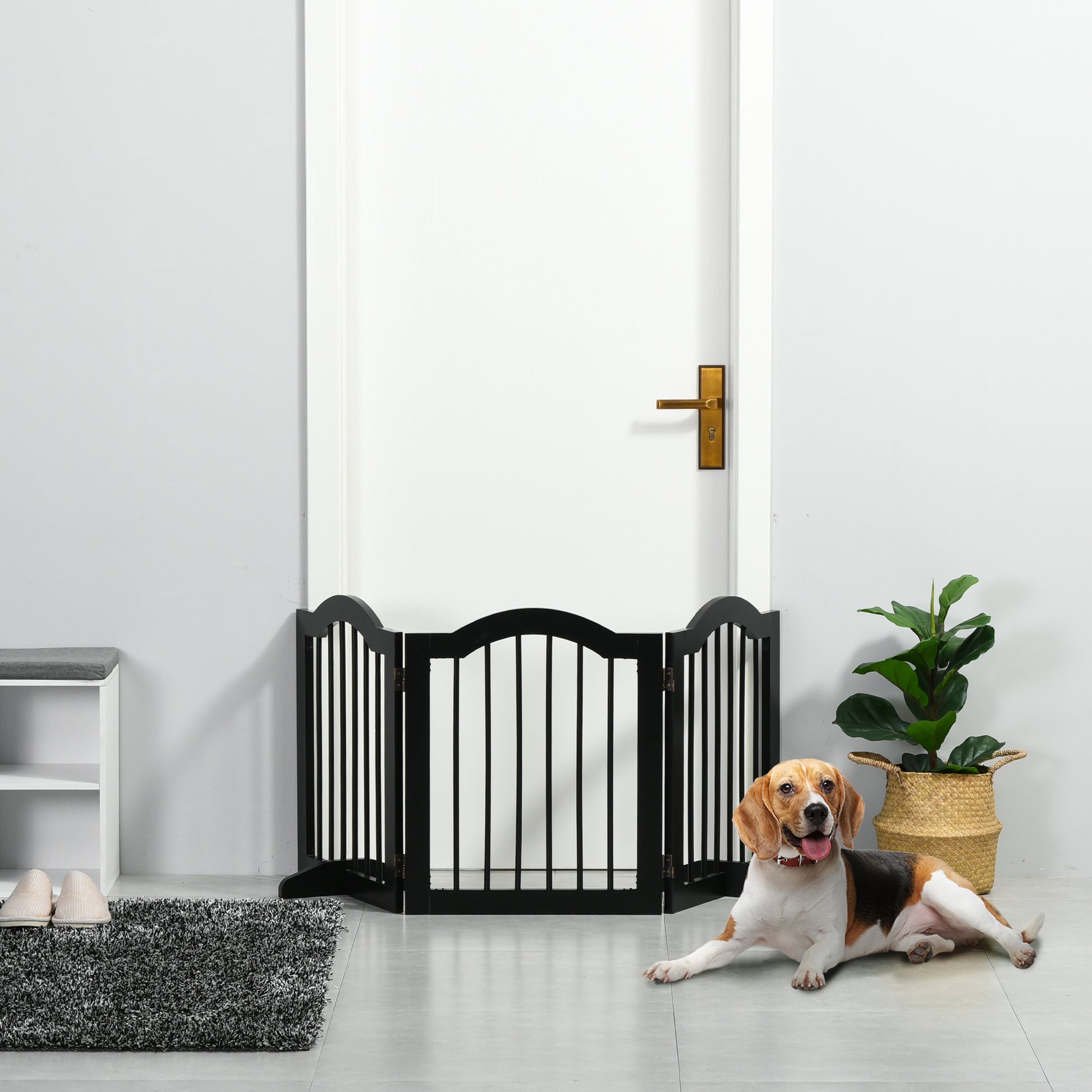 Pawhut Barrera De Seguridad Plegable De Perros Pequeños 154,5x29,5x61 Cm Negro_1