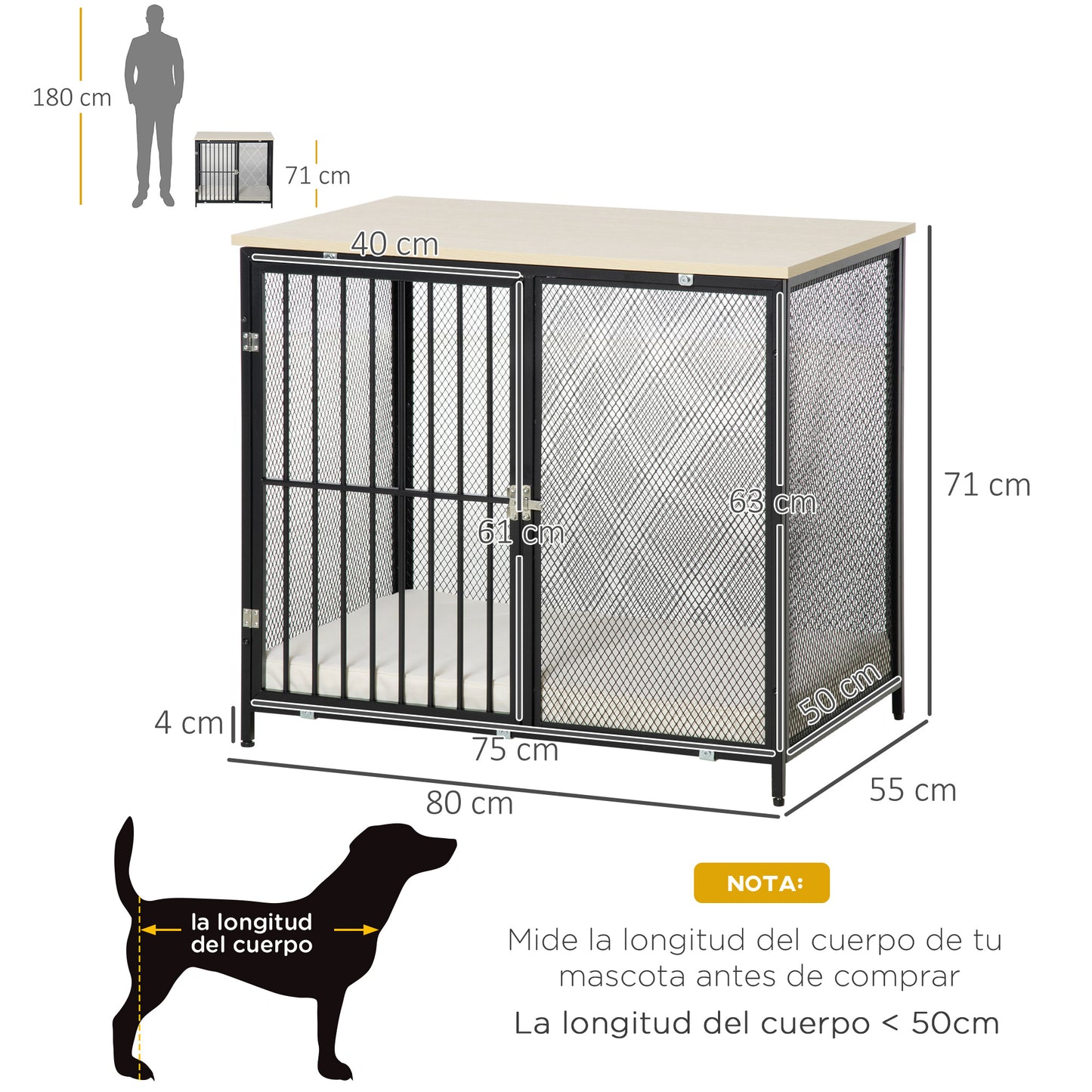 Pawhut Jaula Para Perros De Madera Mesa Auxiliar Puerta De Cerradura 80x55x71 Cm_2