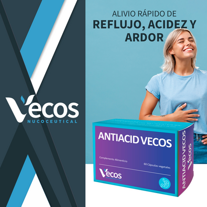 Antiacid VECOS (60 cápsulas) | Antiácido y antirreflujo | Alginato de sodio y Calcio | Alivio rápido con Formula vegetal_1