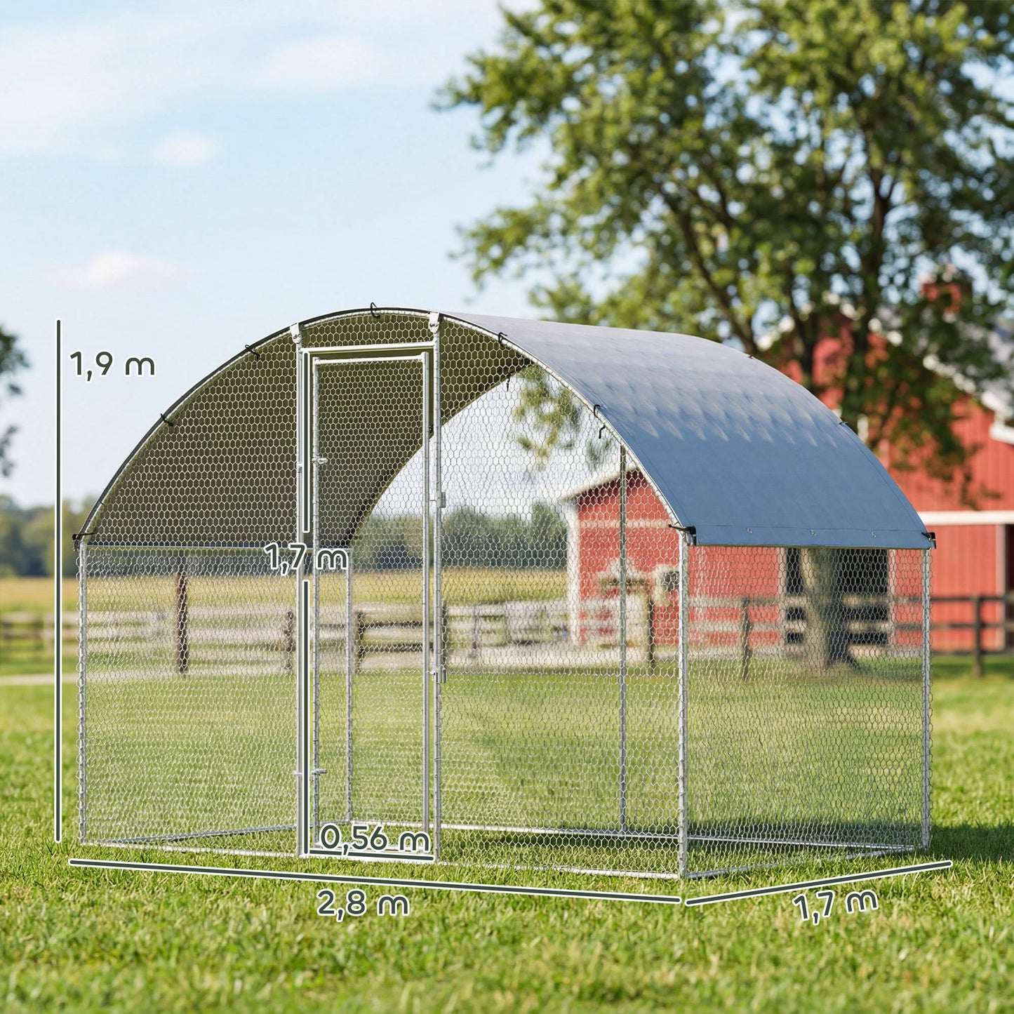 Pawhut Gallinero Para Exterior 2,8x1,7x1,9 M Para 5-8 Gallinas Plata_2