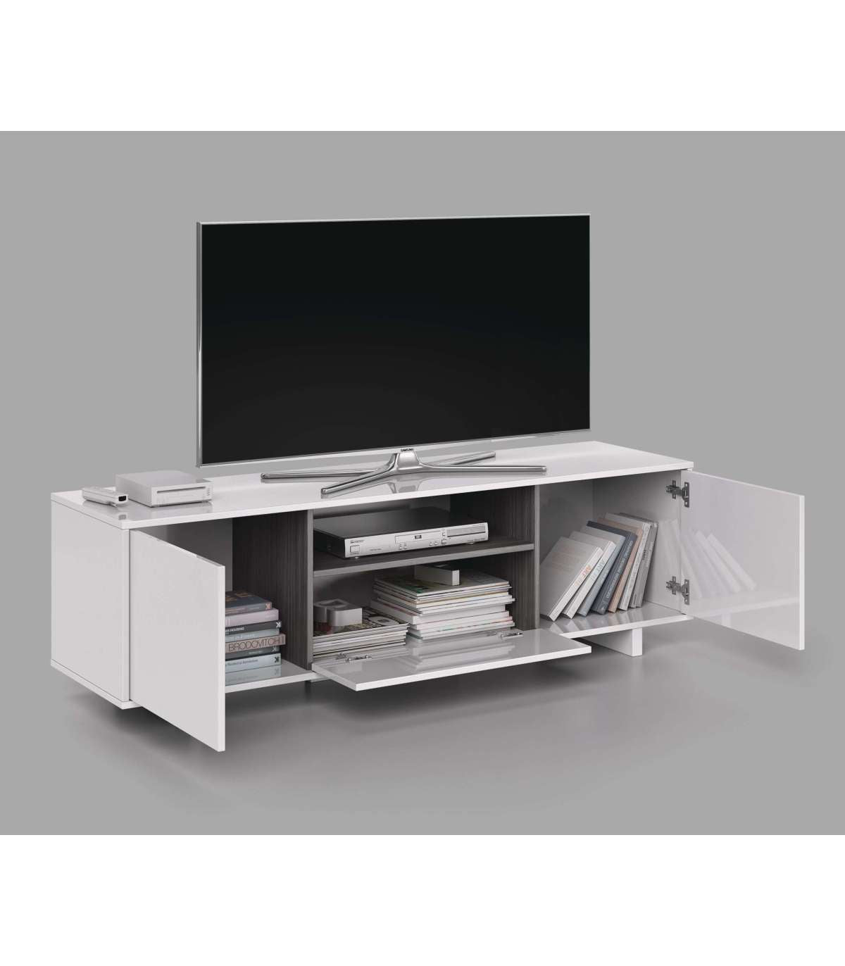 Modulo Bajo Television Zubia En Acabado Blanco/gris Ceniza 46 Cm(alto)150 Cm(ancho)41 Cm(largo)_2