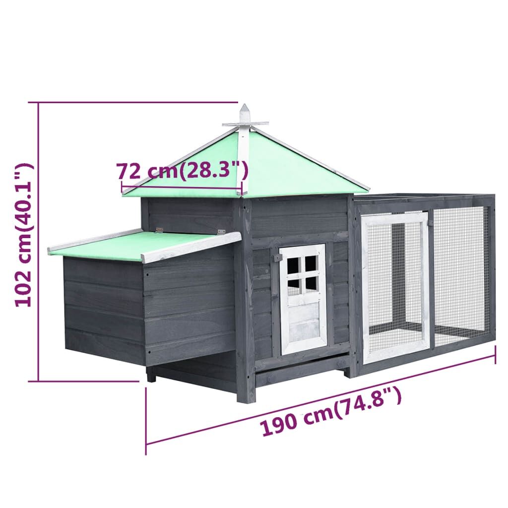 Vidaxl Gallinero Con Ponedero Madera Maciza Abeto Gris 190x72x102 Cm_2