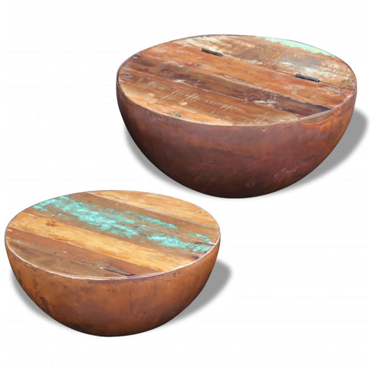 Set Mesa De Centro Forma Cuenco 2 Uds Madera Maciza Reciclada_0