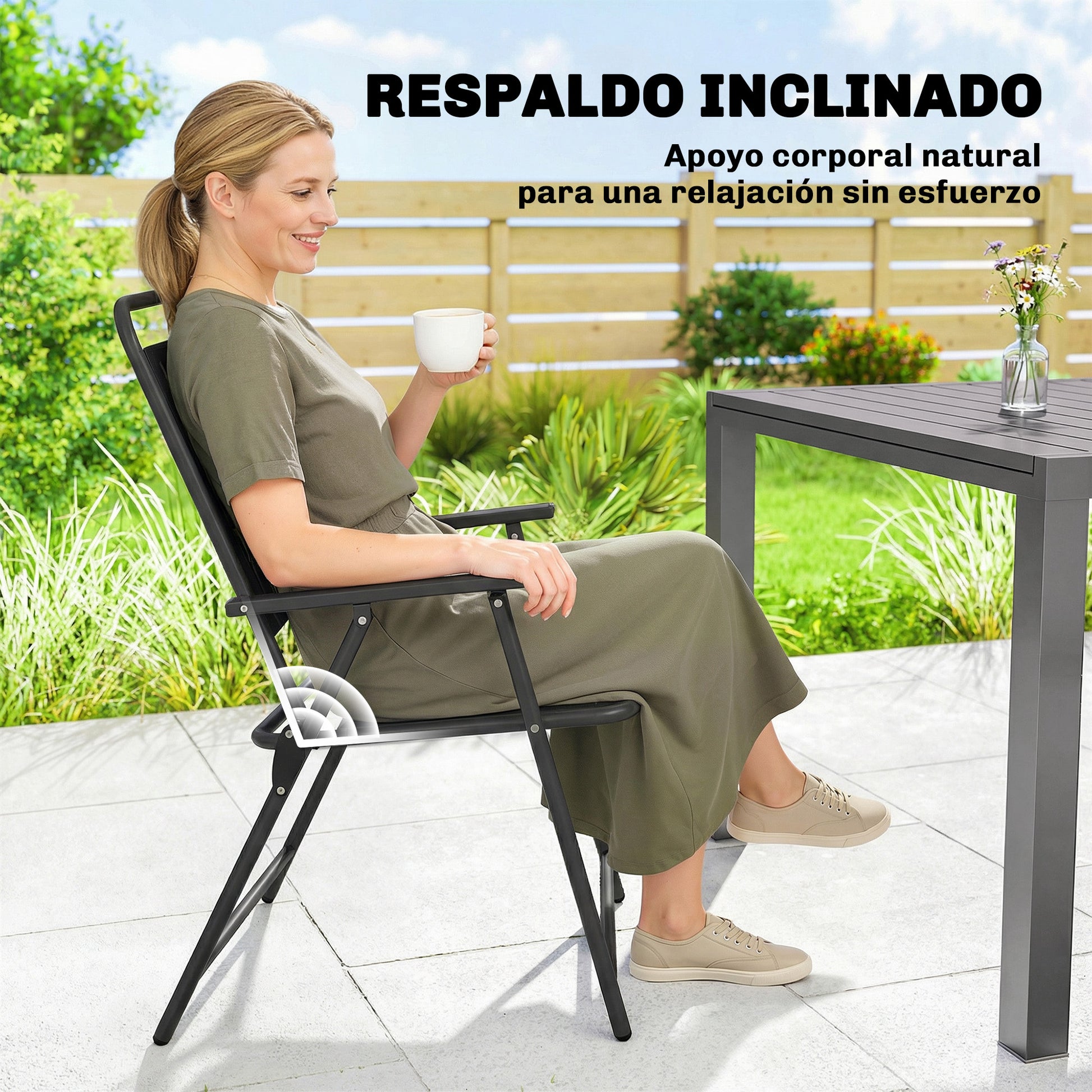 Outsunny Juego De 4 Sillas De Jardín Exterior Plegables 55x63x93 Cm Negro_5