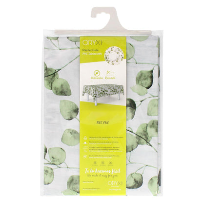 Mantel Hule Rectangular Hojas Verdes Impermeable Antimanchas Pvc 140x250 Cm.  Recortable Uso Interior Y Exterior