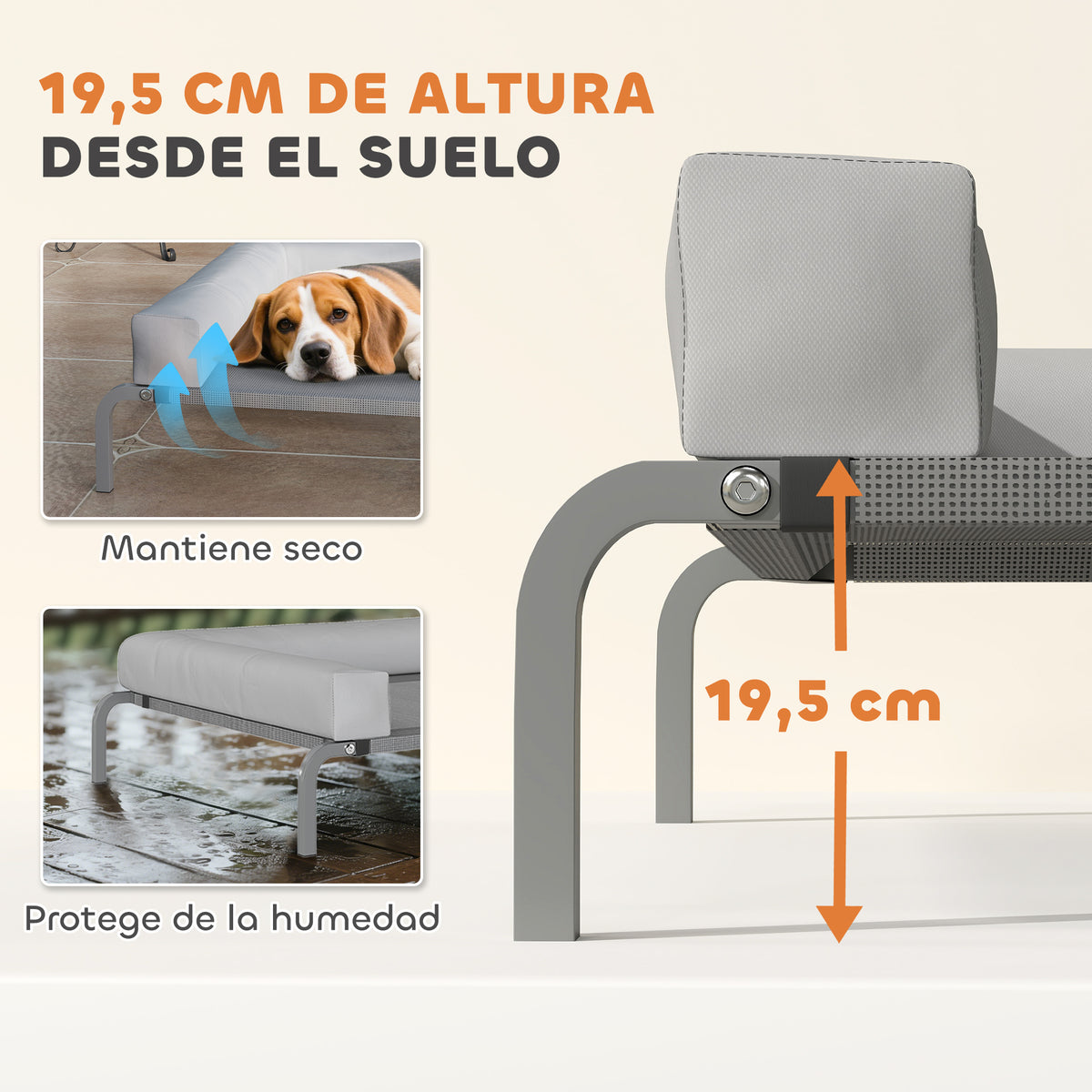 Pawhut Cama Elevada Para Perros Transpirable Con Refuerzos Extraíbles Gris Claro_3
